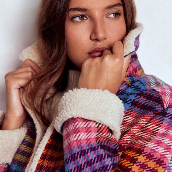 Boden Stirling Check Coat Rainbow Blanket Multigingham Size 16/18 - Picture 3 of 7